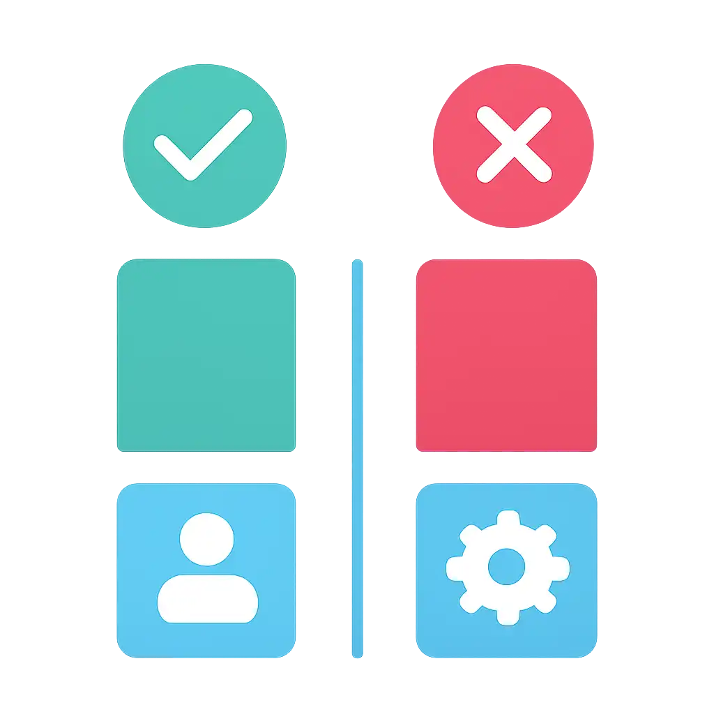 Infographic comparing options using coloured bars and icons only, no text or labels, flat design, Colour