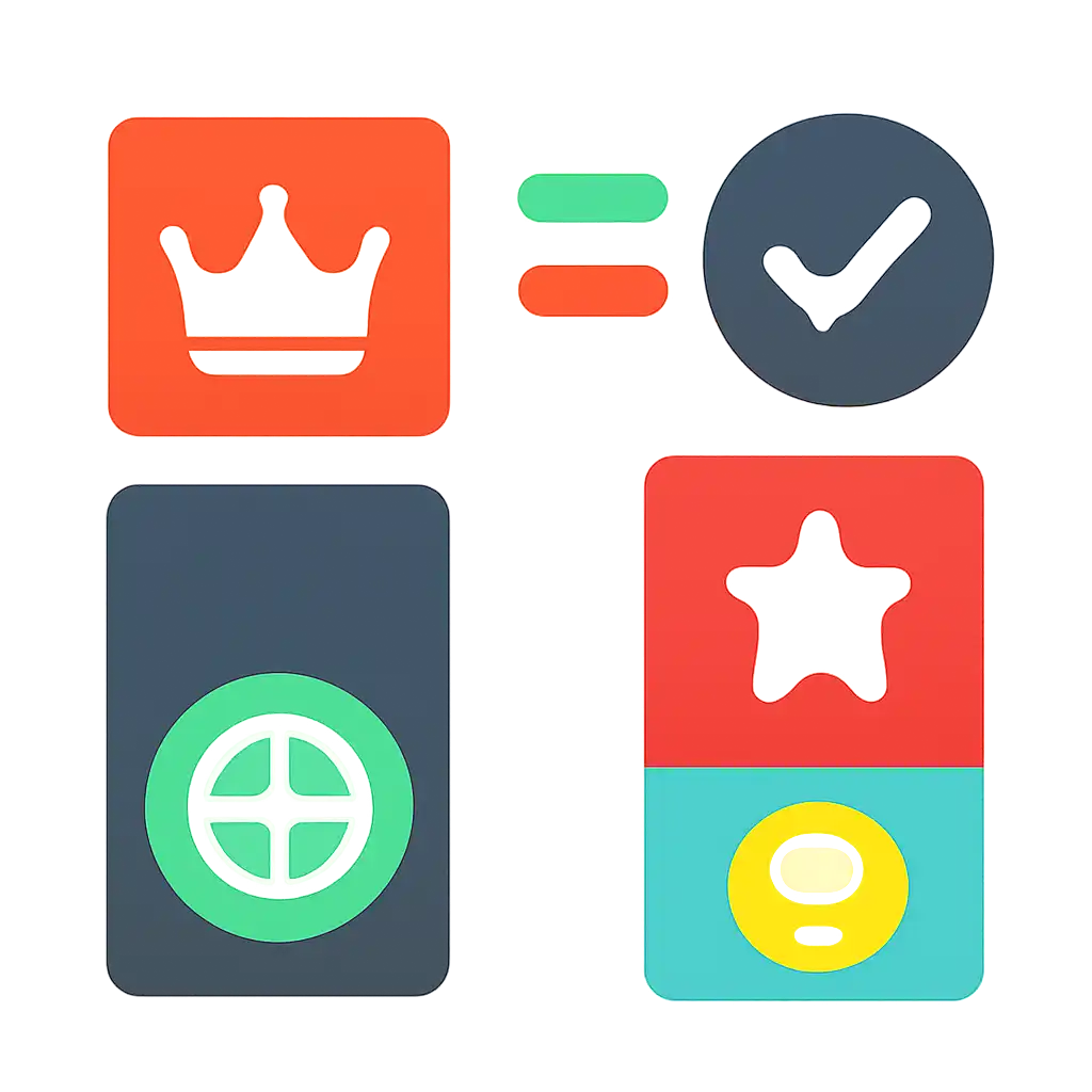 Infographic comparing options using coloured bars and icons only, no text or labels, flat design, The raja