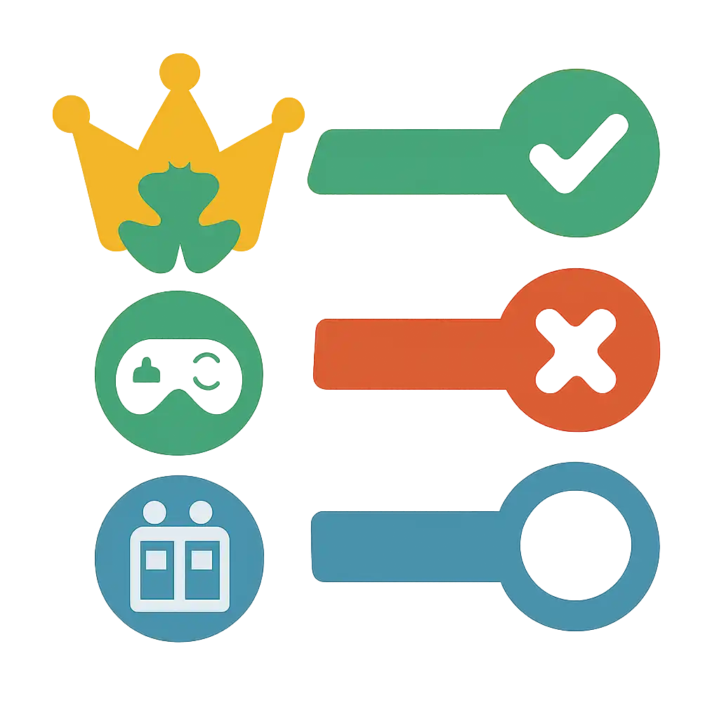 Infographic comparing options using coloured bars and icons only, no text or labels, flat design, Luck games manship